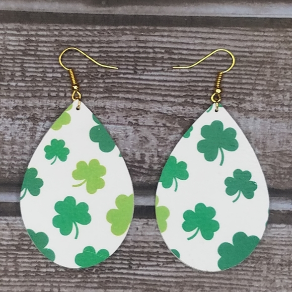 Jewelry - Faux Leather St. Patrick's Day Clover Earrings